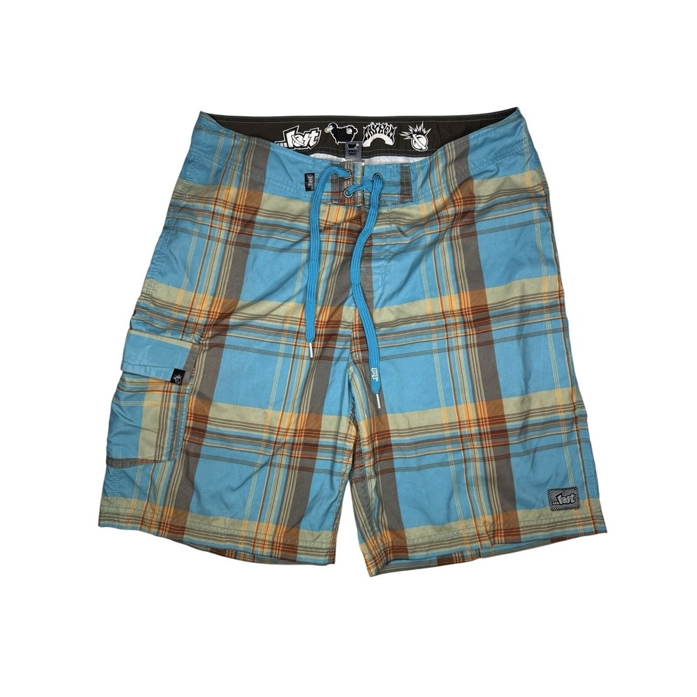 Vtg Lost Mayhem Black Sheep Plaid Board Shorts Swim Trunks w Pocket Size 36